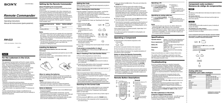 Sony RM-EZ2 User's manual Sony RM-EZ2 User's manual