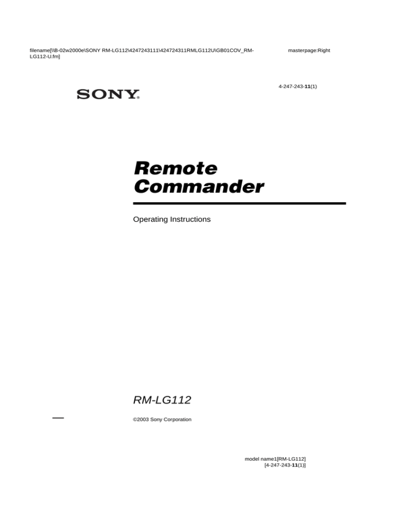 Sony RM-LG112 User's manual Sony RM-LG112 User's manual