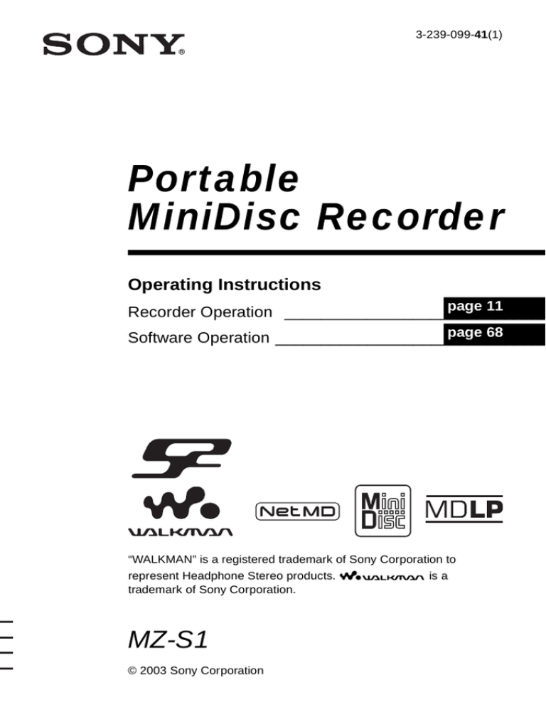 Sony S2, MZ-S1 User's manual Sony S2, MZ-S1 User's manual