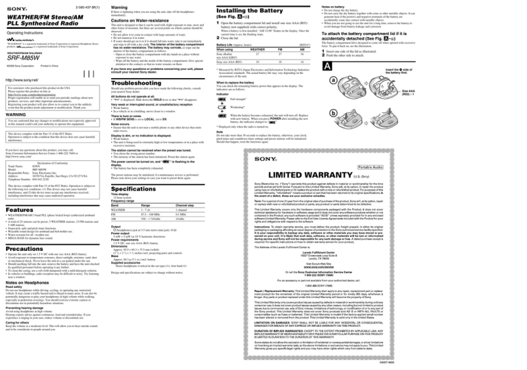 Sony S2 User manual Sony S2 User manual