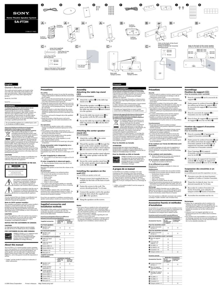 Sony SA-FT3H User's manual Sony SA-FT3H User's manual