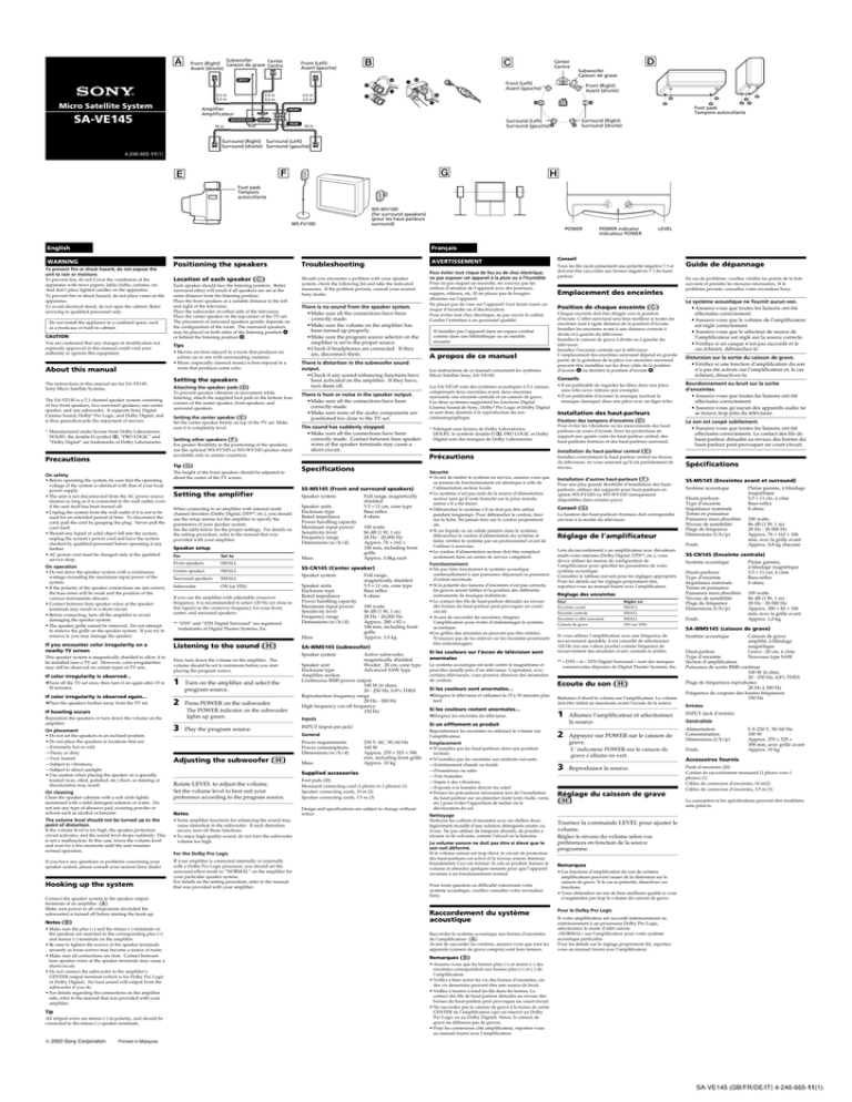 Sony SA-VE145 Owner's manual Sony SA-VE145 Owner's manual
