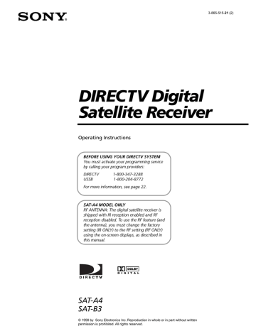 Sony SAT-A4 Operating instructions | Manualzz Sony SAT-A4 Operating instructions | Manualzz