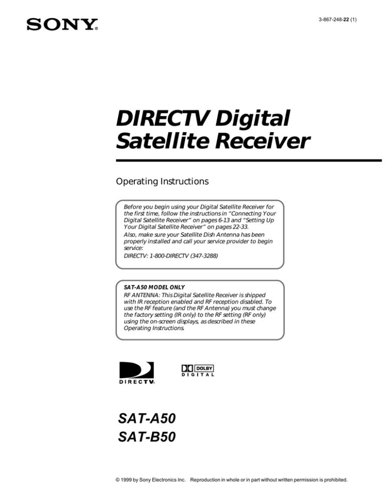 Sony SAT-A50 User manual Sony SAT-A50 User manual