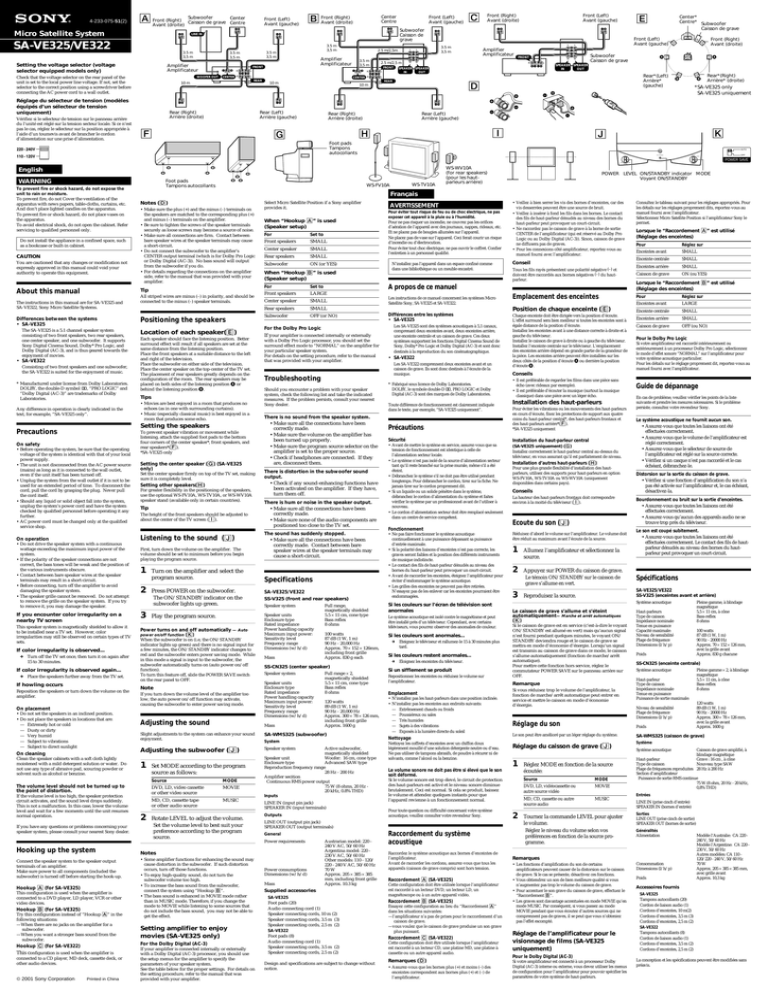 Sony SAV-E325, SA-VE325 User manual Sony SAV-E325, SA-VE325 User manual