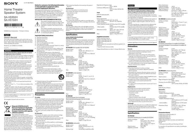 Sony SAVS350H User's manual Sony SAVS350H User's manual