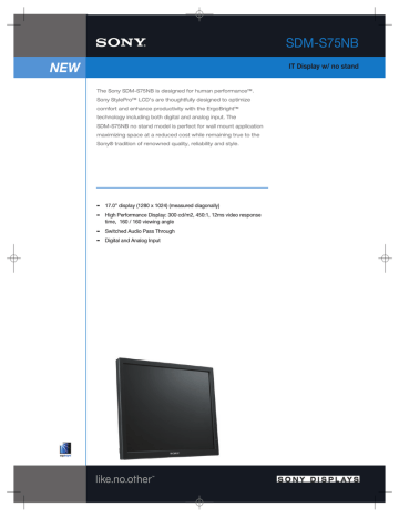 Sony SDM-S75NB Specification Sony SDM-S75NB Specification
