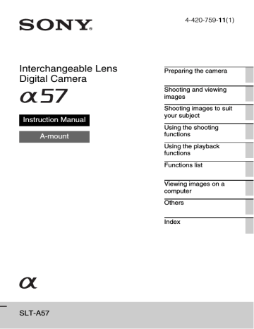 Sony SLT-A57, α 57 Instruction manual Sony SLT-A57, α 57 Instruction manual