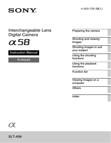 Sony SLT-A58, SLT-A58K, α 58, SLT-A58M, SLT-A58Y User manual Sony SLT-A58, SLT-A58K, α 58, SLT-A58M, SLT-A58Y User manual