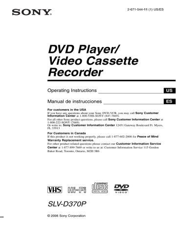 Sony SLV-D370P Operating instructions | Manualzz Sony SLV-D370P Operating instructions | Manualzz
