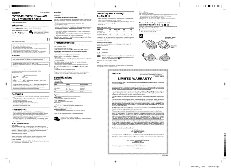 Sony 443 User's manual Sony 443 User's manual
