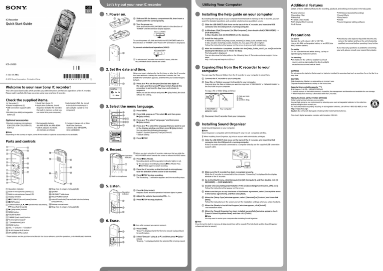 Sony ICD-UX533, 4GB, ICD-UX533BLK, ICD-UX533B.CE7, ICD-UX533S.CE7 Owner's manual Sony ICD-UX533, 4GB, ICD-UX533BLK, ICD-UX533B.CE7, ICD-UX533S.CE7 Owner's manual