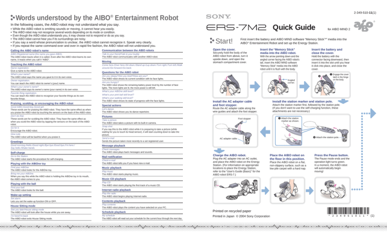 Sony AIBO MIND 2 User manual Sony AIBO MIND 2 User manual