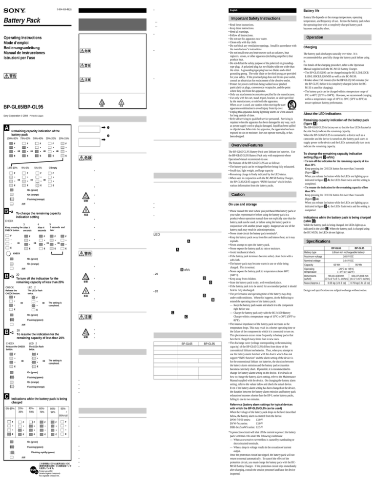 Sony BP-GL65 User's manual Sony BP-GL65 User's manual