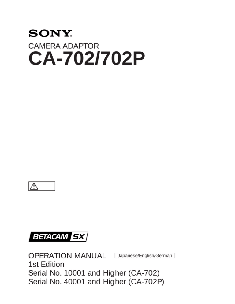 Sony CA-702 User's manual Sony CA-702 User's manual