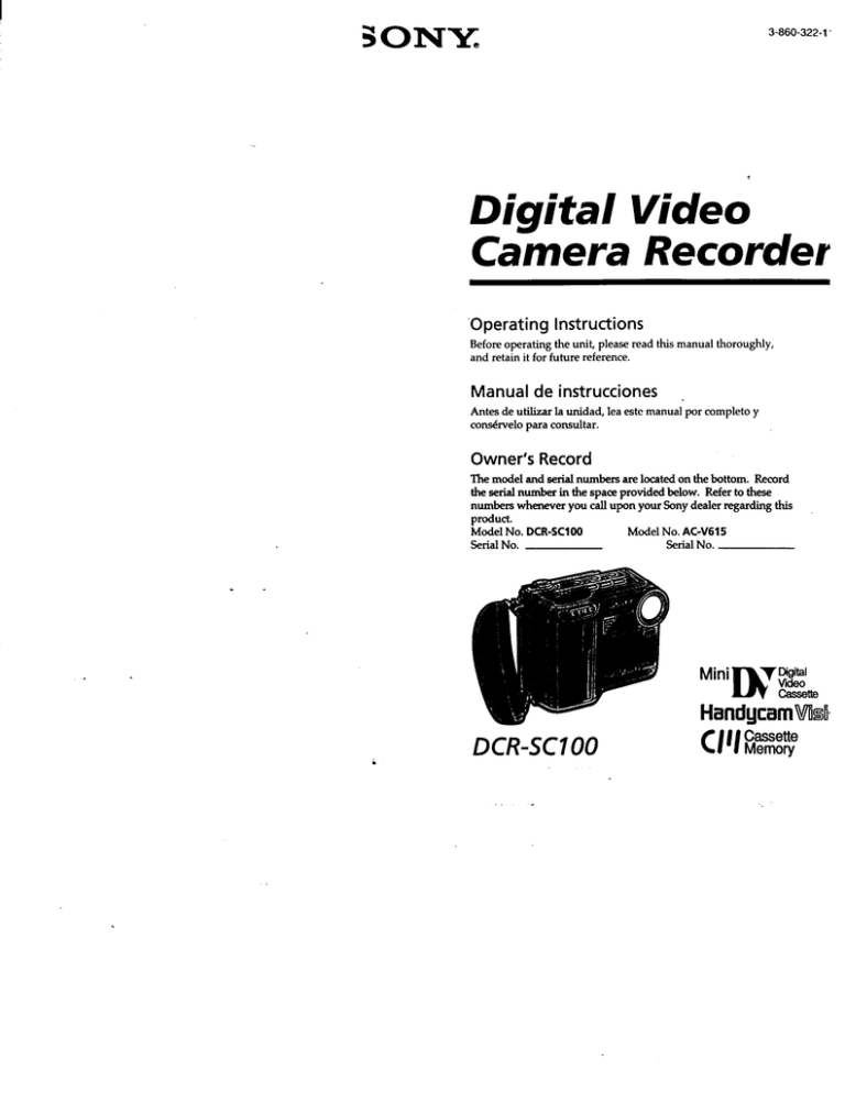 Sony AC-V615 User's manual Sony AC-V615 User's manual