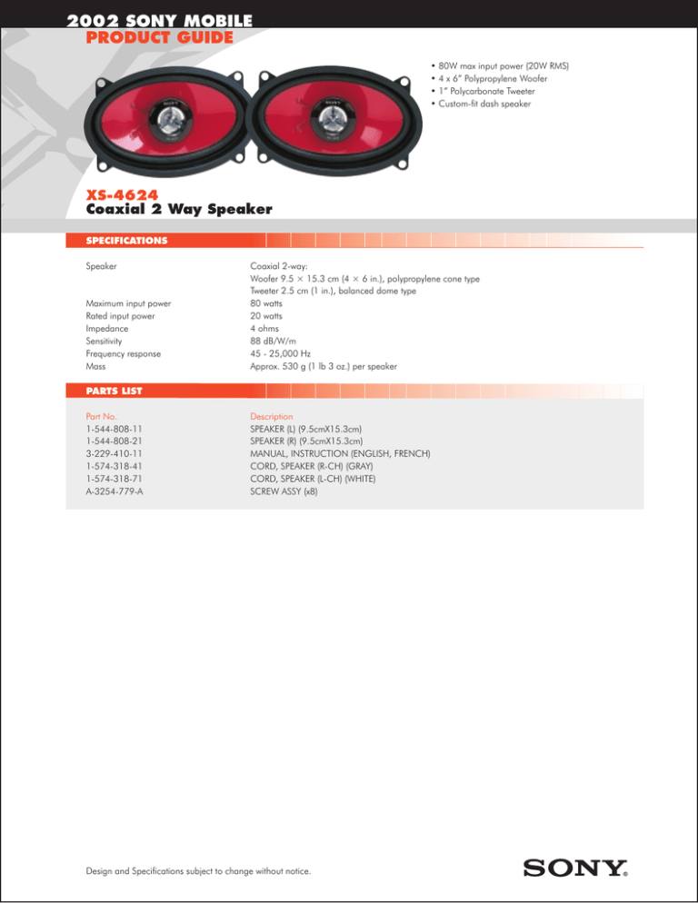 Sony XS-4624 User manual Sony XS-4624 User manual