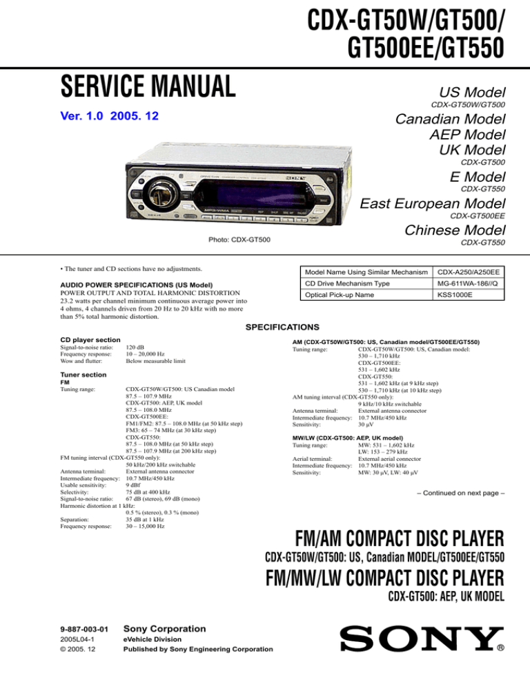 Sony CDX-GT500EE User's manual Sony CDX-GT500EE User's manual