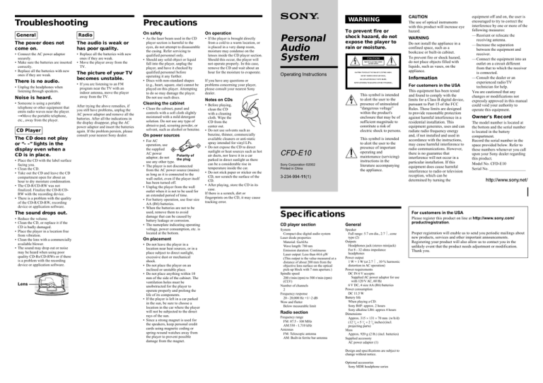 Sony CFD-E10 User's manual Sony CFD-E10 User's manual