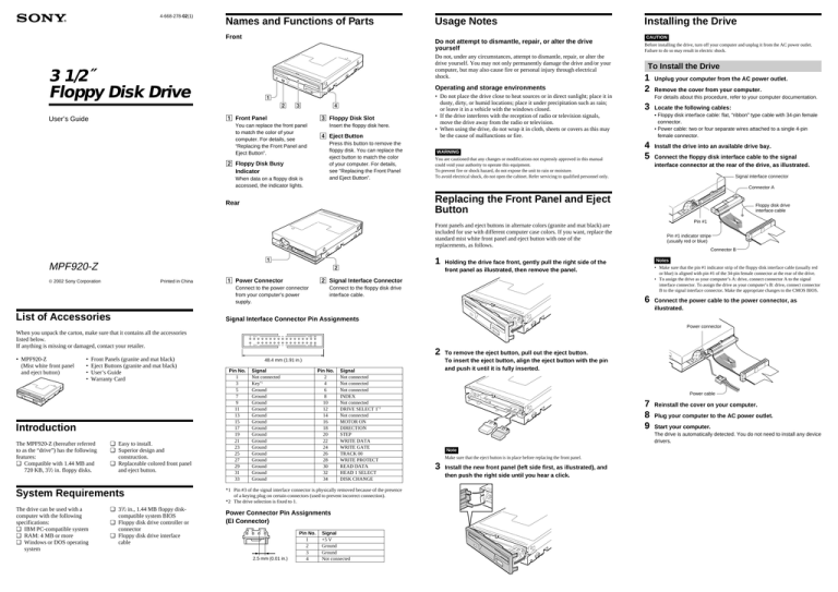 Sony MPF920-Z User's manual Sony MPF920-Z User's manual