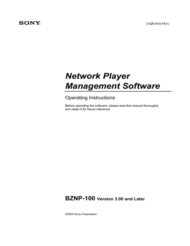 Sony BZNP-100 User's manual Sony BZNP-100 User's manual