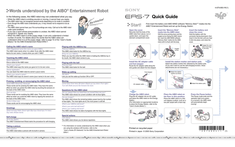 Sony ERS-7 User manual Sony ERS-7 User manual
