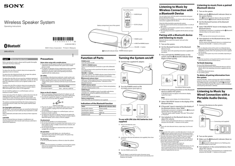 Sony SRS-BTD70 User's manual Sony SRS-BTD70 User's manual