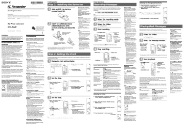 Sony ICD-B120 Operating instructions | Manualzz Sony ICD-B120 Operating instructions | Manualzz