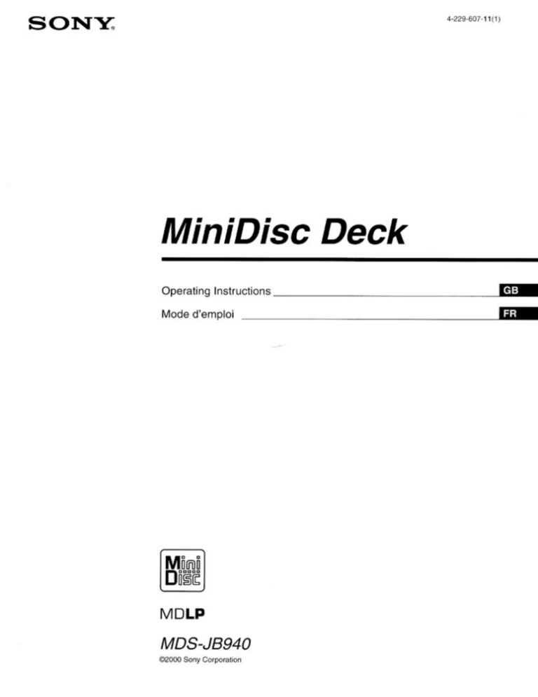 Sony MDS-JB940 User's manual Sony MDS-JB940 User's manual