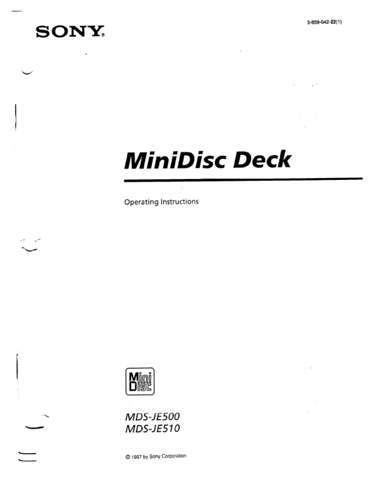 Sony MDS-JE510 User's manual Sony MDS-JE510 User's manual