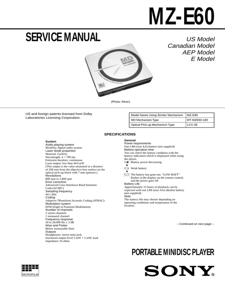 Sony MZ-E90 User's manual Sony MZ-E90 User's manual