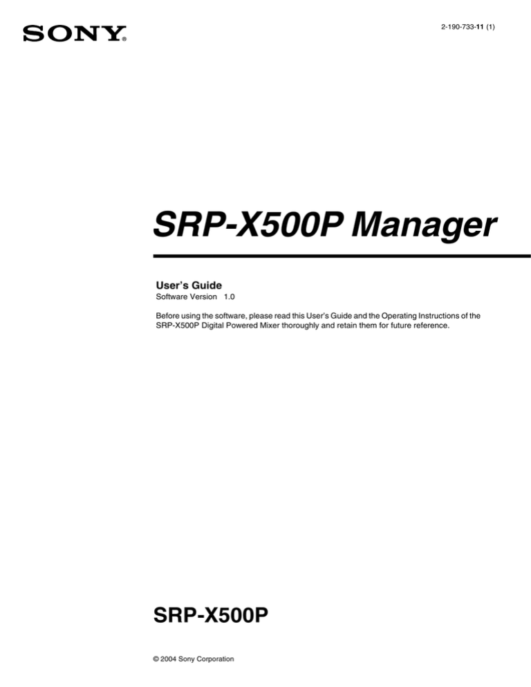 Sony Music Mixer 2-190-733-11 (1) User's manual Sony Music Mixer 2-190-733-11 (1) User's manual