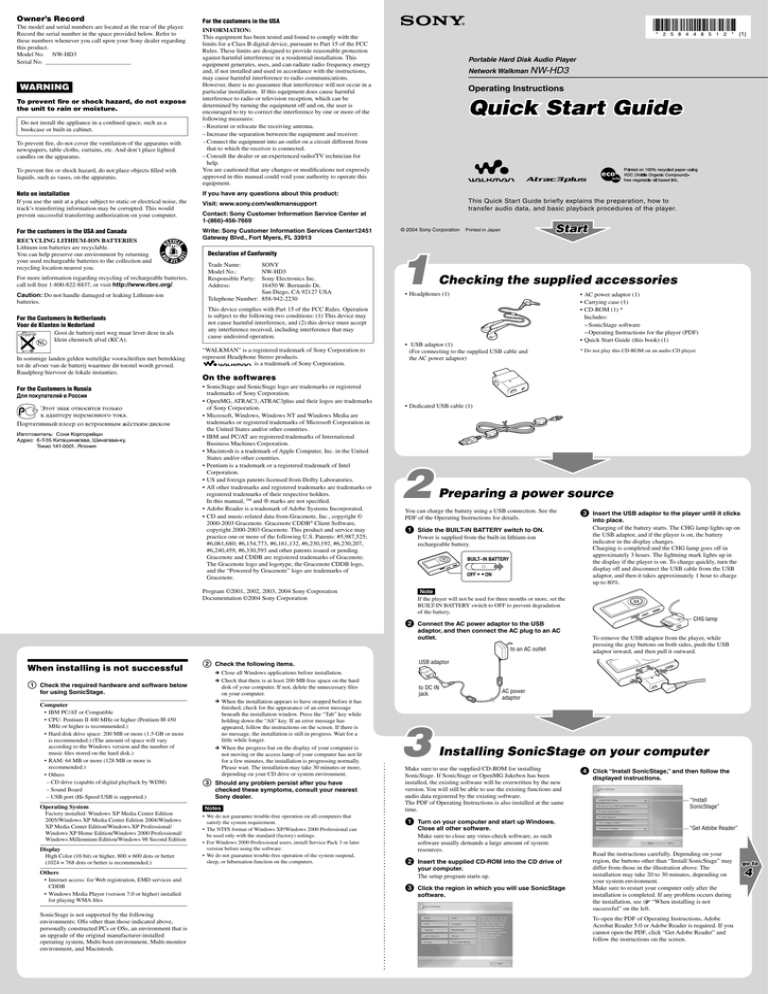 Sony NW-HD3 User's manual Sony NW-HD3 User's manual
