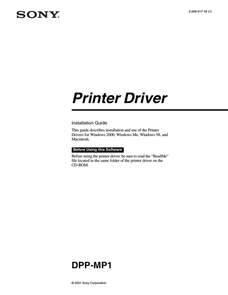Sony DPP-MP1 User's manual Sony DPP-MP1 User's manual