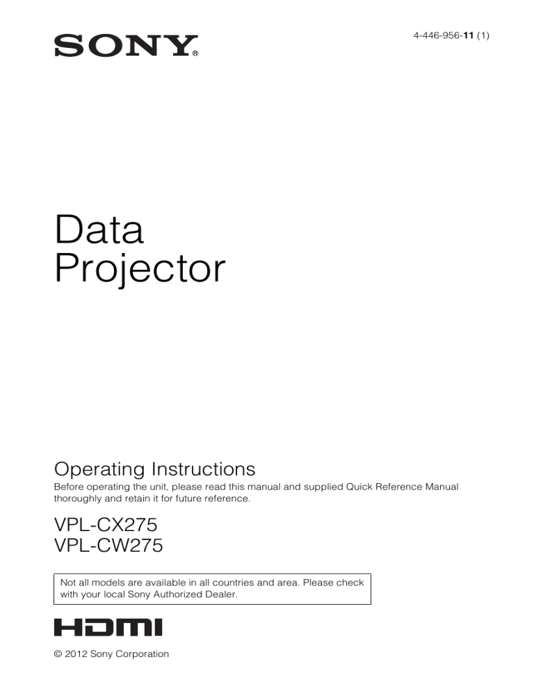 Sony Projector CX275 User's manual Sony Projector CX275 User's manual