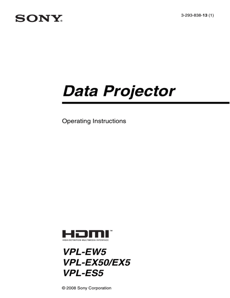 Sony VPL-EW5, Projector VPL-ES5 User's manual Sony VPL-EW5, Projector VPL-ES5 User's manual