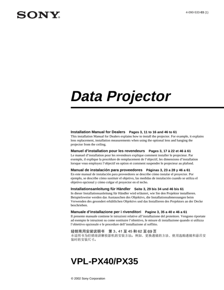 Sony Projector VPL-PX40/PX35 User manual Sony Projector VPL-PX40/PX35 User manual