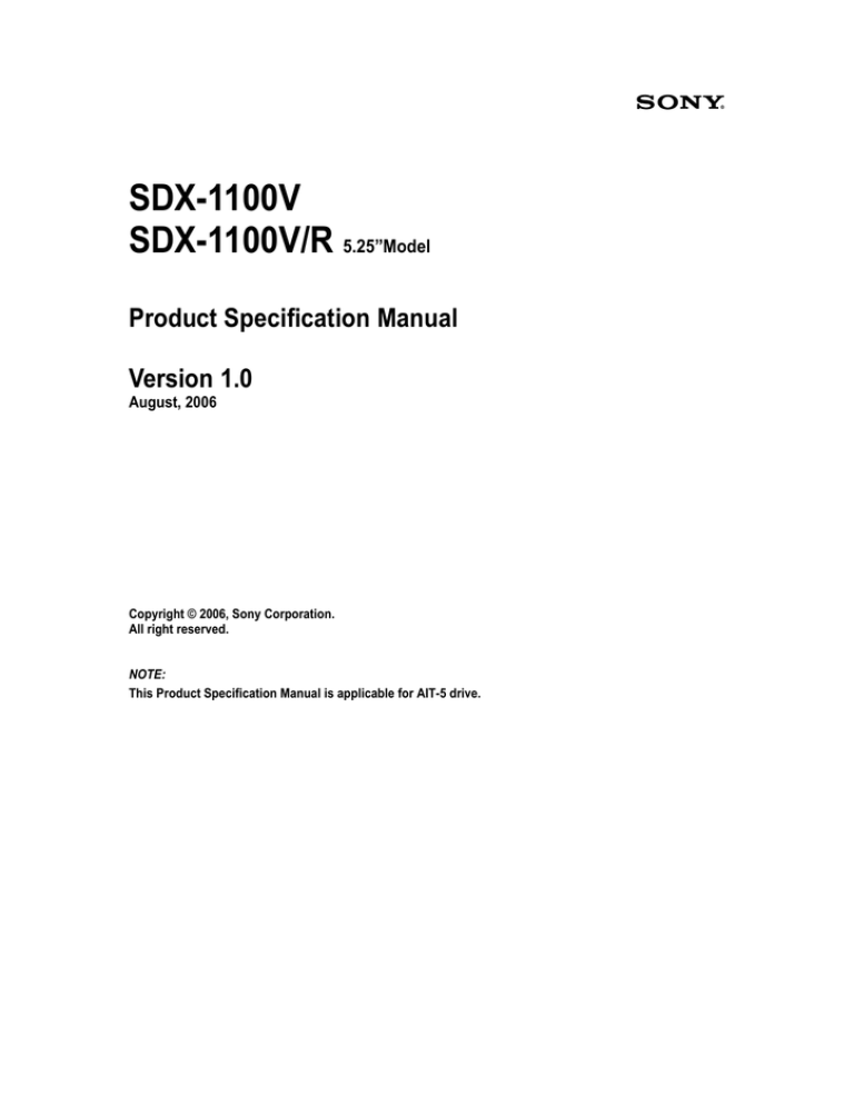 Sony SDX-1100V User's manual Sony SDX-1100V User's manual