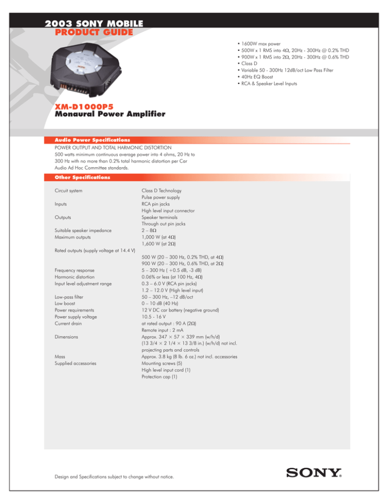 Sony XM-D1000P5 User's manual Sony XM-D1000P5 User's manual
