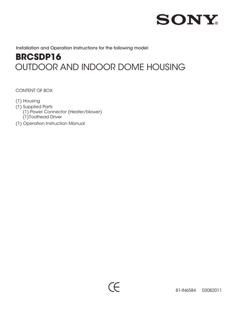 Sony Tent BRCSDP16 User manual Sony Tent BRCSDP16 User manual