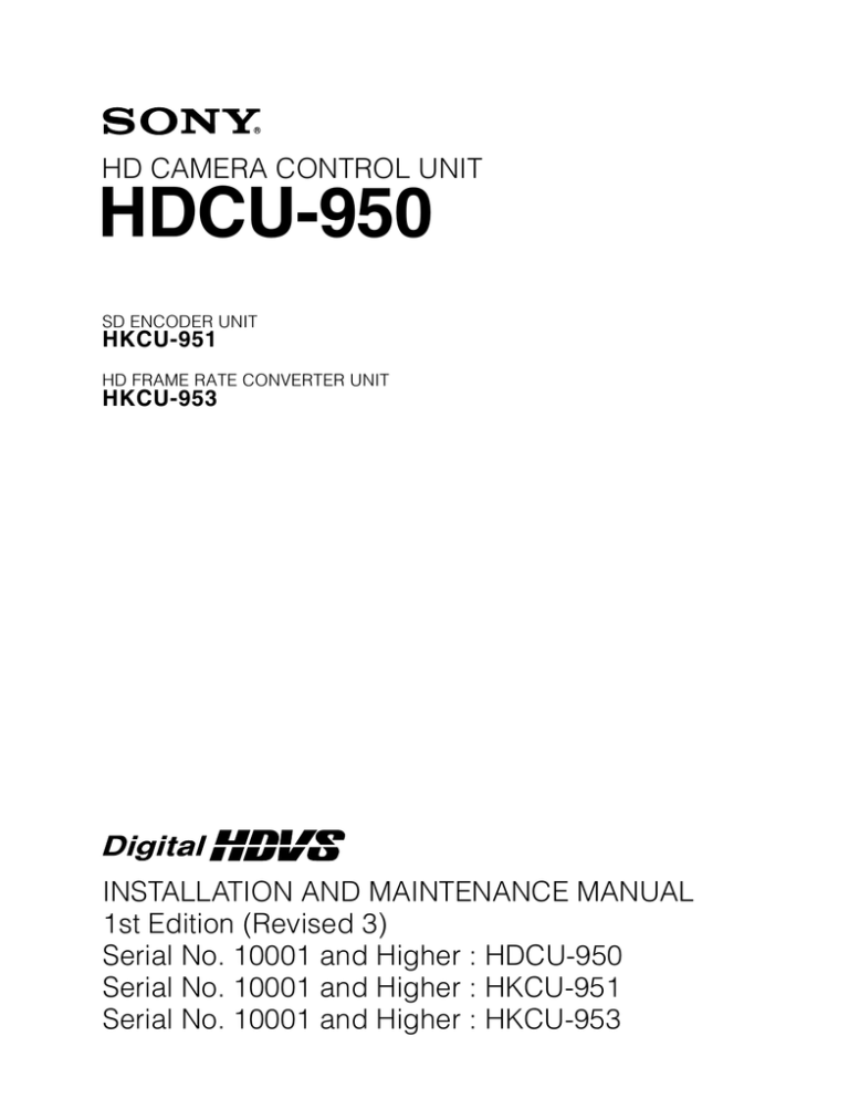 Sony HDCU-950 User manual Sony HDCU-950 User manual