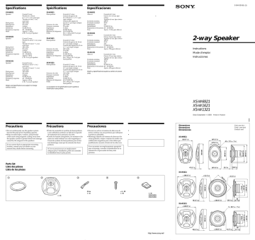 Sony XS-W6921, XS-W1321, XS-W1621 User's manual Sony XS-W6921, XS-W1321, XS-W1621 User's manual