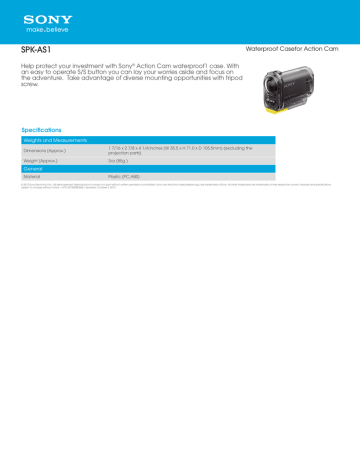 Sony SPK-AS1 Marketing Specifications | Manualzz