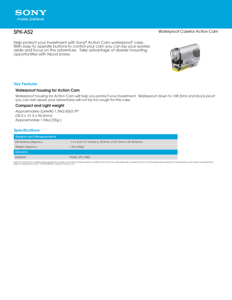 Sony SPK-AS2 Specification Sony SPK-AS2 Specification