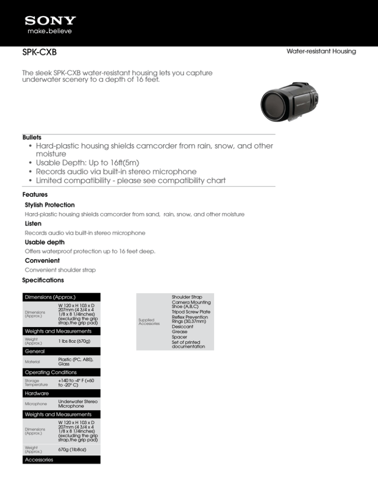 Sony SPK-CXB Specification Sony SPK-CXB Specification