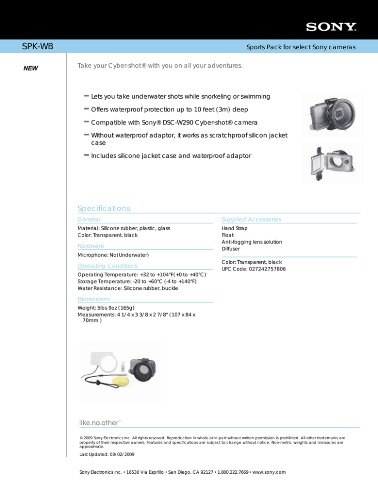 Sony SPK-WB Specification Sony SPK-WB Specification