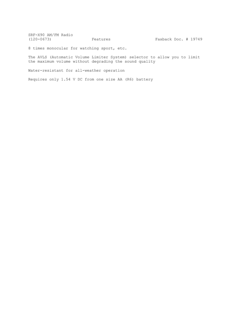 Sony SRF-X90 User manual Sony SRF-X90 User manual