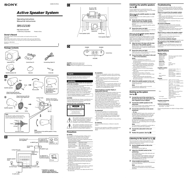 Sony SRS-D2100 User's manual Sony SRS-D2100 User's manual