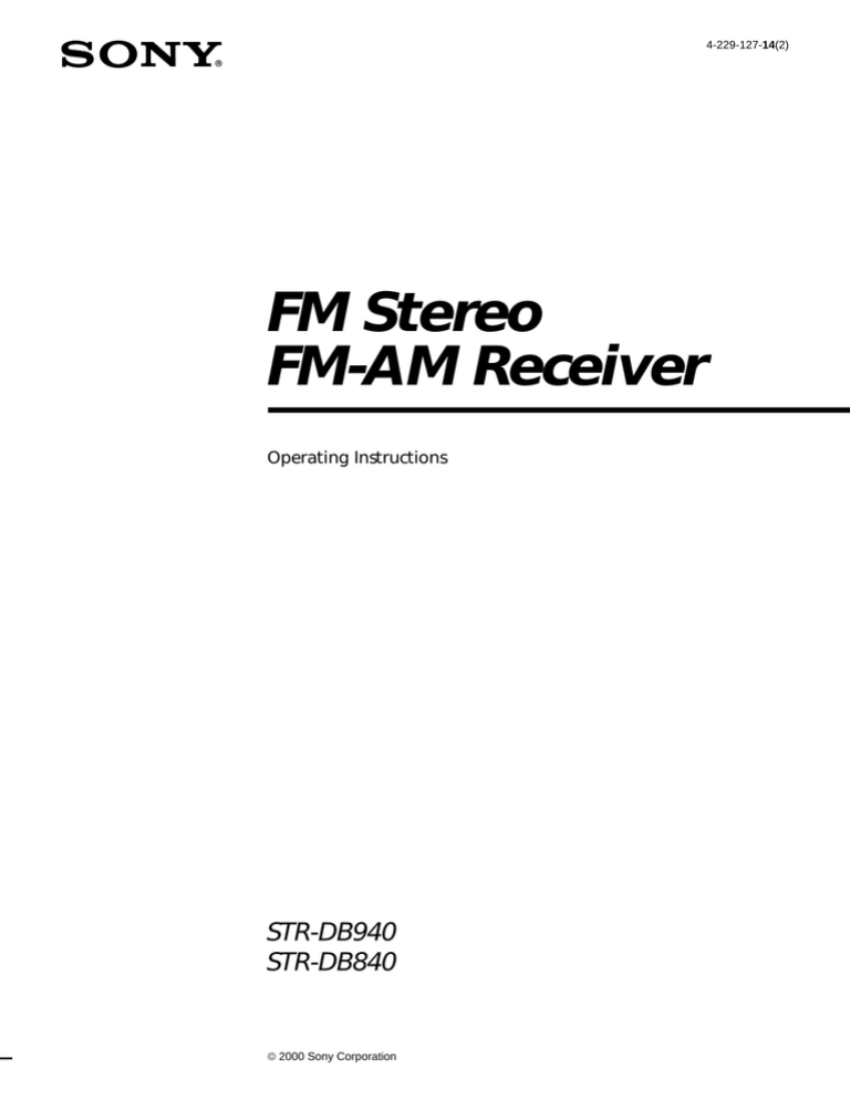 Sony STR-DB940, STR-DB840 User's manual Sony STR-DB940, STR-DB840 User's manual