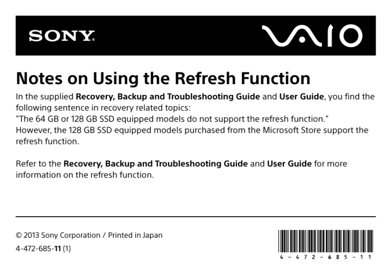 Sony SVD13223CYB Important information Sony SVD13223CYB Important information